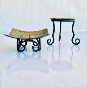 Pair of funky handmade vintage metal candle holders